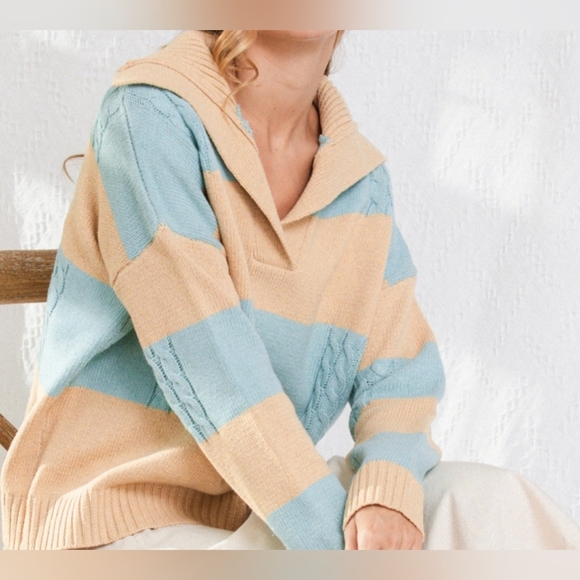 Sweaters - #213 SALE🛑42 S, M, L BOHO  SPREAD COLLAR NECK COLOR BLOCKED SWEATER TOP